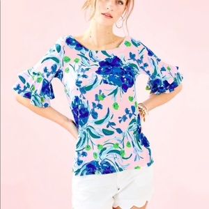 Lilly Pulitzer Lula Ruffle Sleeve Top Sweet Pea XS